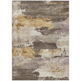 3' X 5' Chocolate Gold And Ivory Abstract Washable Indoor Outdoor Area Rug