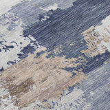 3' X 5' Navy Blue Ivory And Beige Abstract Washable Indoor Outdoor Area Rug