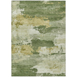 5' X 8' Olive Green And Beige Abstract Washable Indoor Outdoor Area Rug