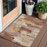 3' X 5' Rust And Beige Abstract Washable Indoor Outdoor Area Rug