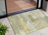 3' X 5' Sage And Ivory Abstract Washable Indoor Outdoor Area Rug