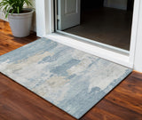 3' X 5' Sky Blue And Ivory Abstract Washable Indoor Outdoor Area Rug