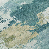 5' X 8' Teal Blue And Beige Abstract Washable Indoor Outdoor Area Rug