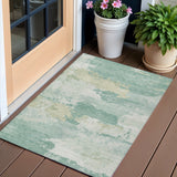 3' X 5' Turquoise And Ivory Abstract Washable Indoor Outdoor Area Rug