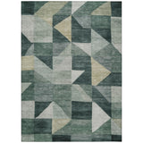 5' X 8' Artichoke Green And Wheat Geometric Washable Indoor Outdoor Area Rug