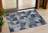 3' X 5' Blue And Wheat Geometric Washable Indoor Outdoor Area Rug