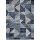 5' X 8' Blue And Wheat Geometric Washable Indoor Outdoor Area Rug
