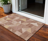 3' X 5' Blush And Wheat Geometric Washable Indoor Outdoor Area Rug