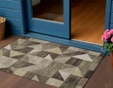 3' X 5' Brown And Beige Geometric Washable Indoor Outdoor Area Rug