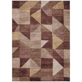3' X 5' Burgundy And Wheat Geometric Washable Indoor Outdoor Area Rug