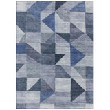 5' X 8' Denim Blue And Ivory Geometric Washable Indoor Outdoor Area Rug
