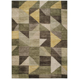 5' X 8' Fern Green And Gold Geometric Washable Indoor Outdoor Area Rug