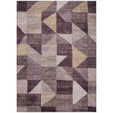 3' X 5' Plum And Wheat Geometric Washable Indoor Outdoor Area Rug