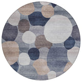 8' Blue Beige And Gray Round Geometric Washable Indoor Outdoor Area Rug