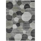 3' X 5' Gray And Silver Geometric Washable Indoor Outdoor Area Rug