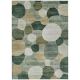 3' X 5' Green And Beige Geometric Washable Indoor Outdoor Area Rug