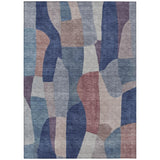 5' X 8' Blue And Copper Abstract Washable Indoor Outdoor Area Rug