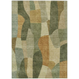 5' X 8' Fern Green And Gold Abstract Washable Indoor Outdoor Area Rug