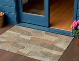 3' X 5' Khaki And Beige Abstract Washable Indoor Outdoor Area Rug