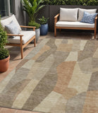 5' X 8' Khaki And Beige Abstract Washable Indoor Outdoor Area Rug