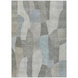 3' X 5' Taupe And Blue Abstract Washable Indoor Outdoor Area Rug