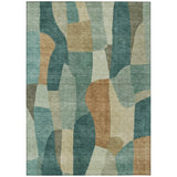 3' X 5' Teal Blue And Copper Abstract Washable Indoor Outdoor Area Rug