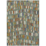 5' X 8' Artichoke Green Copper And Ivory Striped Washable Indoor Outdoor Area Rug