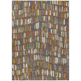 3' X 5' Chocolate Green And Blue Striped Washable Indoor Outdoor Area Rug