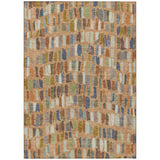 3' X 5' Copper Blue And Ivory Striped Washable Indoor Outdoor Area Rug