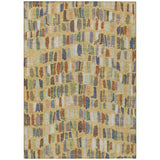3' X 5' Gold Blue And Ivory Striped Washable Indoor Outdoor Area Rug