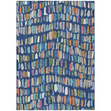 3' X 5' Navy Blue Orange And Green Striped Washable Indoor Outdoor Area Rug
