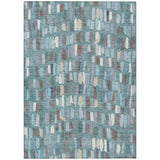 8' X 10' Teal Blue Taupe And Beige Striped Washable Indoor Outdoor Area Rug