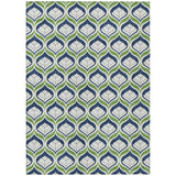 3' X 5' Blue Ivory And Green Geometric Washable Indoor Outdoor Area Rug