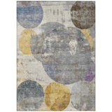 3' X 5' Gray Gold And Ivory Geometric Washable Indoor Outdoor Area Rug