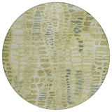 8' Artichoke Green And Beige Round Abstract Washable Indoor Outdoor Area Rug