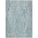 3' X 5' Teal Blue And Gray Abstract Washable Indoor Outdoor Area Rug