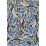5' X 8' Brown And Blue Floral Washable Indoor Outdoor Area Rug