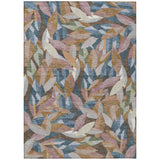 5' X 8' Copper And Blue Floral Washable Indoor Outdoor Area Rug