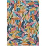 3' X 5' Navy Blue Orange And Yellow Floral Washable Indoor Outdoor Area Rug