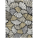 3' X 5' Black Ivory And Gold Floral Washable Indoor Outdoor Area Rug
