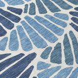3' X 5' Blue Gold And Ivory Floral Washable Indoor Outdoor Area Rug