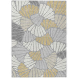 5' X 8' Gray Gold And Ivory Floral Washable Indoor Outdoor Area Rug
