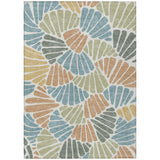 3' X 5' Pale Aqua Copper And Gold Floral Washable Indoor Outdoor Area Rug