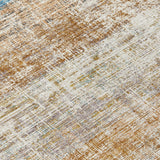 3' X 5' Copper Beige And Blue Striped Washable Indoor Outdoor Area Rug