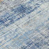 3' X 5' Denim Blue Ivory And Beige Striped Washable Indoor Outdoor Area Rug