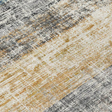 5' X 8' Gray Silver And Gold Striped Washable Indoor Outdoor Area Rug