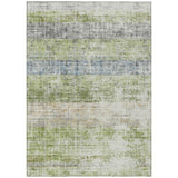 3' X 5' Green Ivory And Blue Striped Washable Indoor Outdoor Area Rug