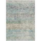 8' X 10' Teal Blue And Beige Striped Washable Indoor Outdoor Area Rug