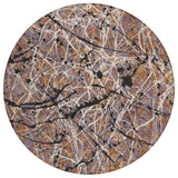 8' Rust Black And Ivory Round Abstract Washable Indoor Outdoor Area Rug