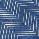 3' X 5' Navy Blue Ivory And Gray Geometric Washable Indoor Outdoor Area Rug